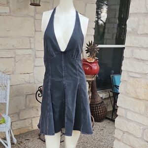 New W Tags Mustard Seed Black Denim Halter Dress Size Small